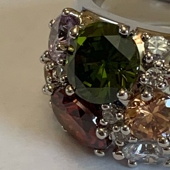 Nataliya V. Collister Rainbow Cubic Zirconia Ring Size 8 Silver Tone - Picture 9 of 12